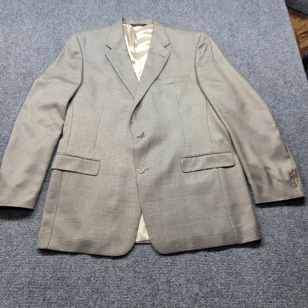 Burberrys Vintage Glen Plaid Wool Sport Coat Blazer Tan Brown 46L